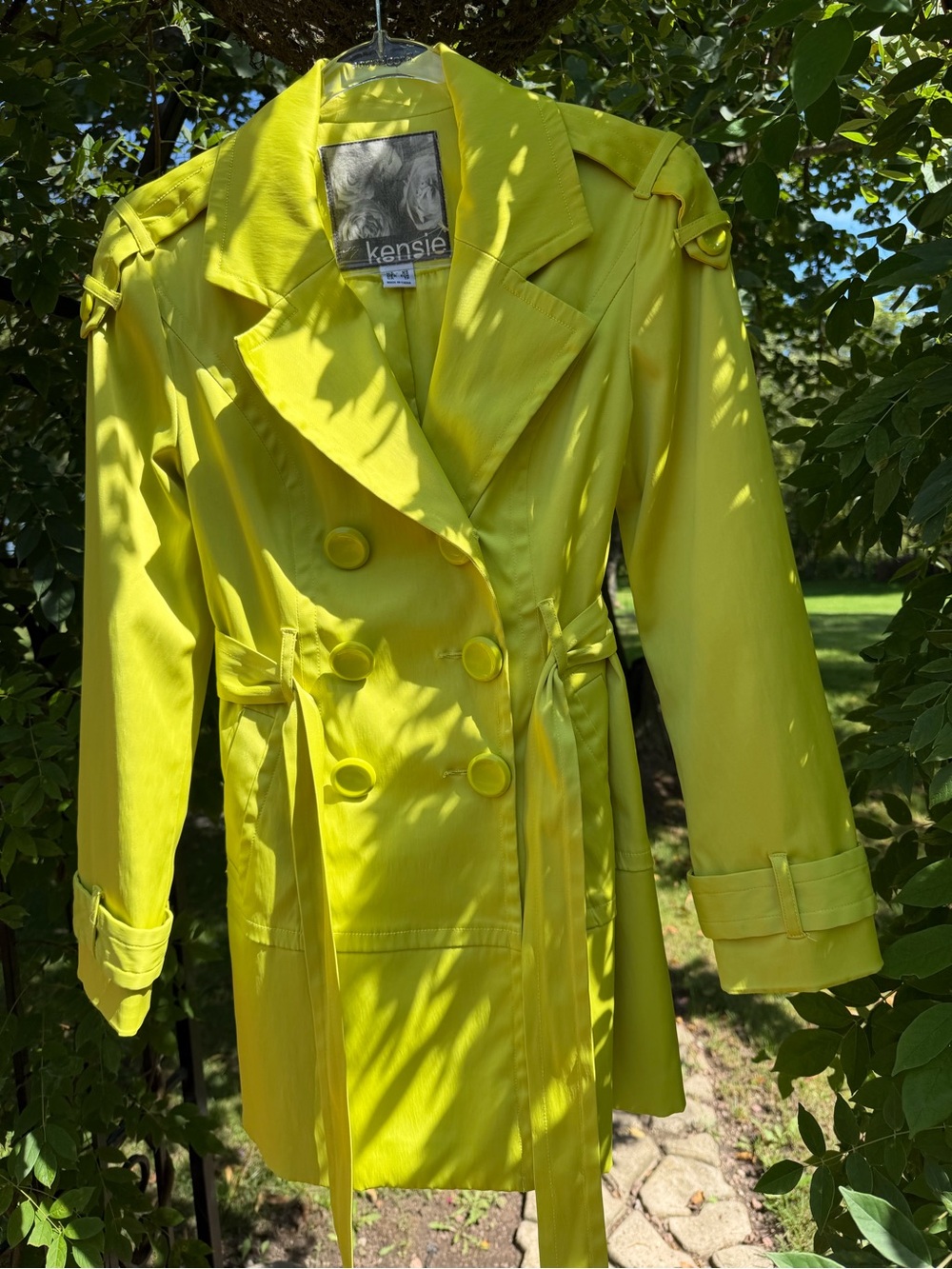 Kensie Bright Yellow Double-Breasted Trench Coat